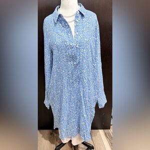 Elegant Blue Paisley Button Down Shirt Dress